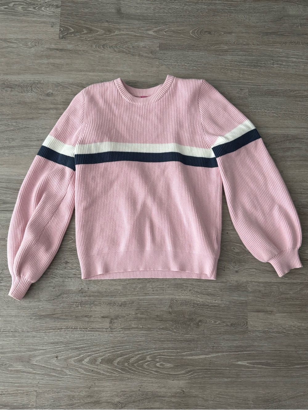 PacSun Pink Crewneck Sweater with White and Navy Stripes